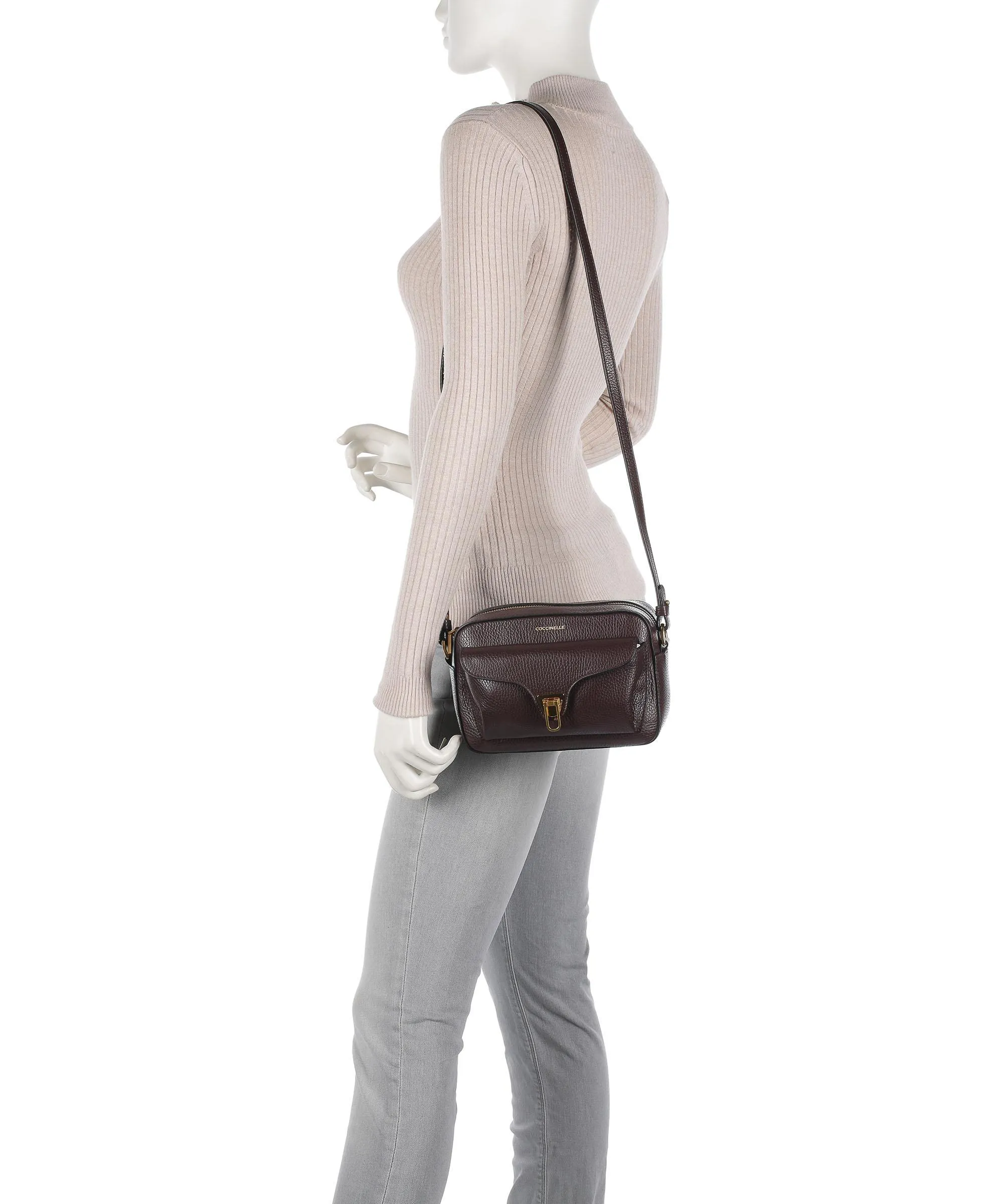  Coccinelle Beat Soft Borsa a tracolla pelle di vacchetta grana mogano  