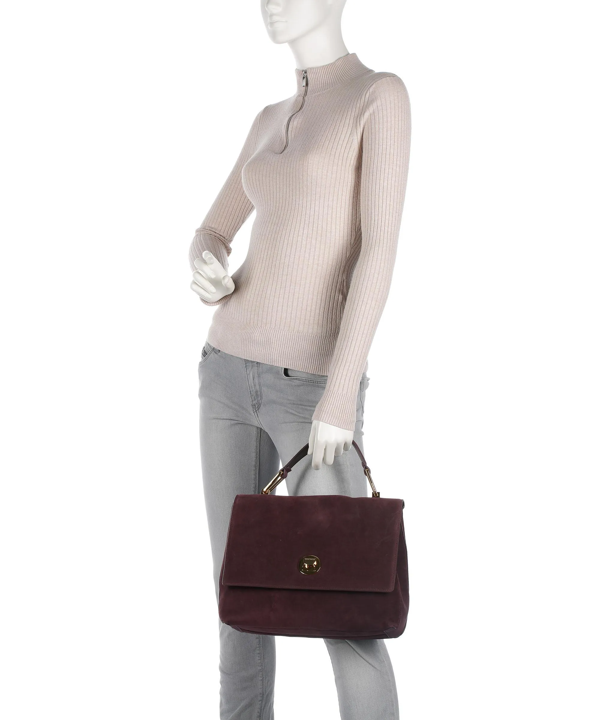  Coccinelle Liya Suede Borsa a mano pelle ruvida mogano  