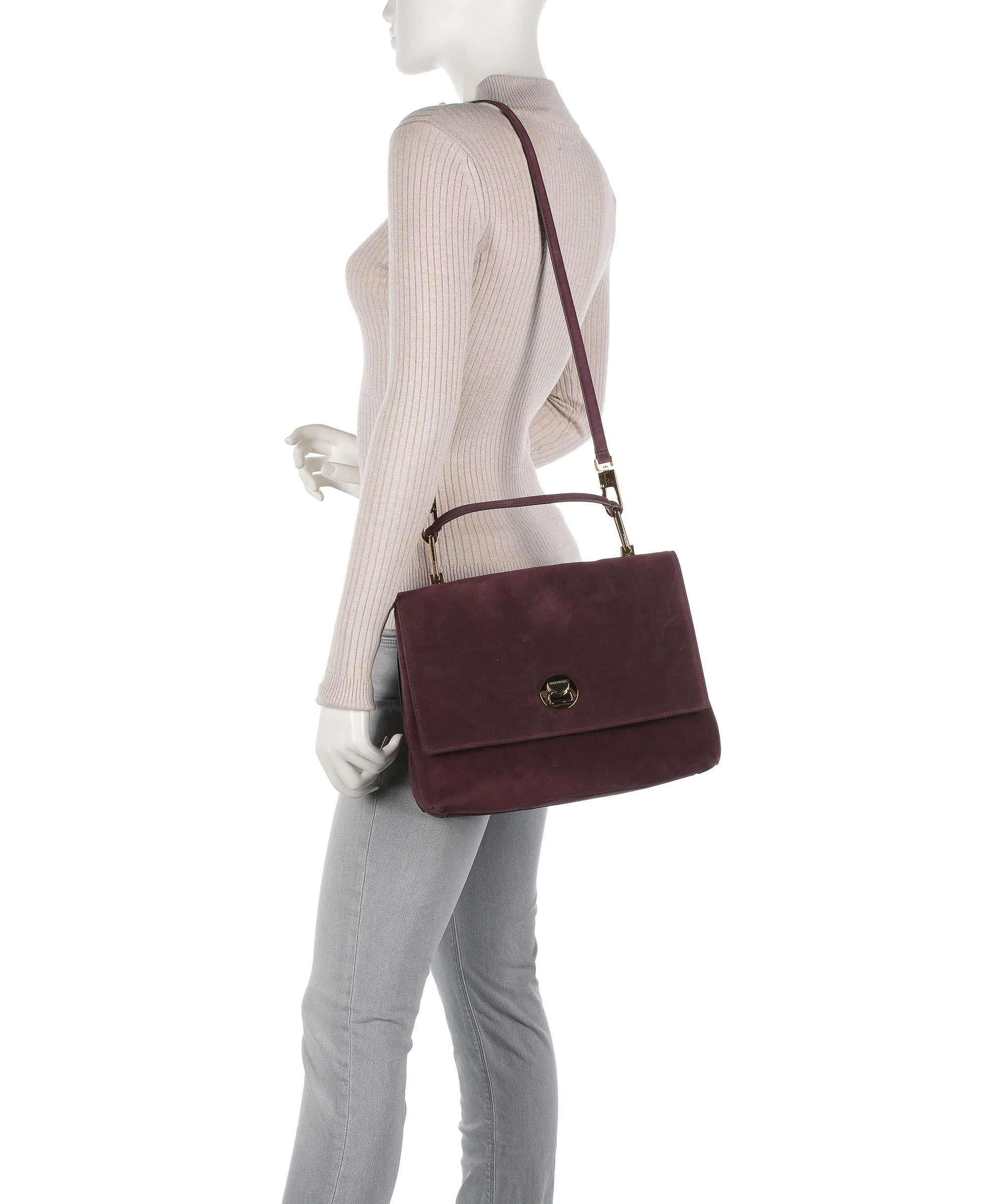  Coccinelle Liya Suede Borsa a mano pelle ruvida mogano  