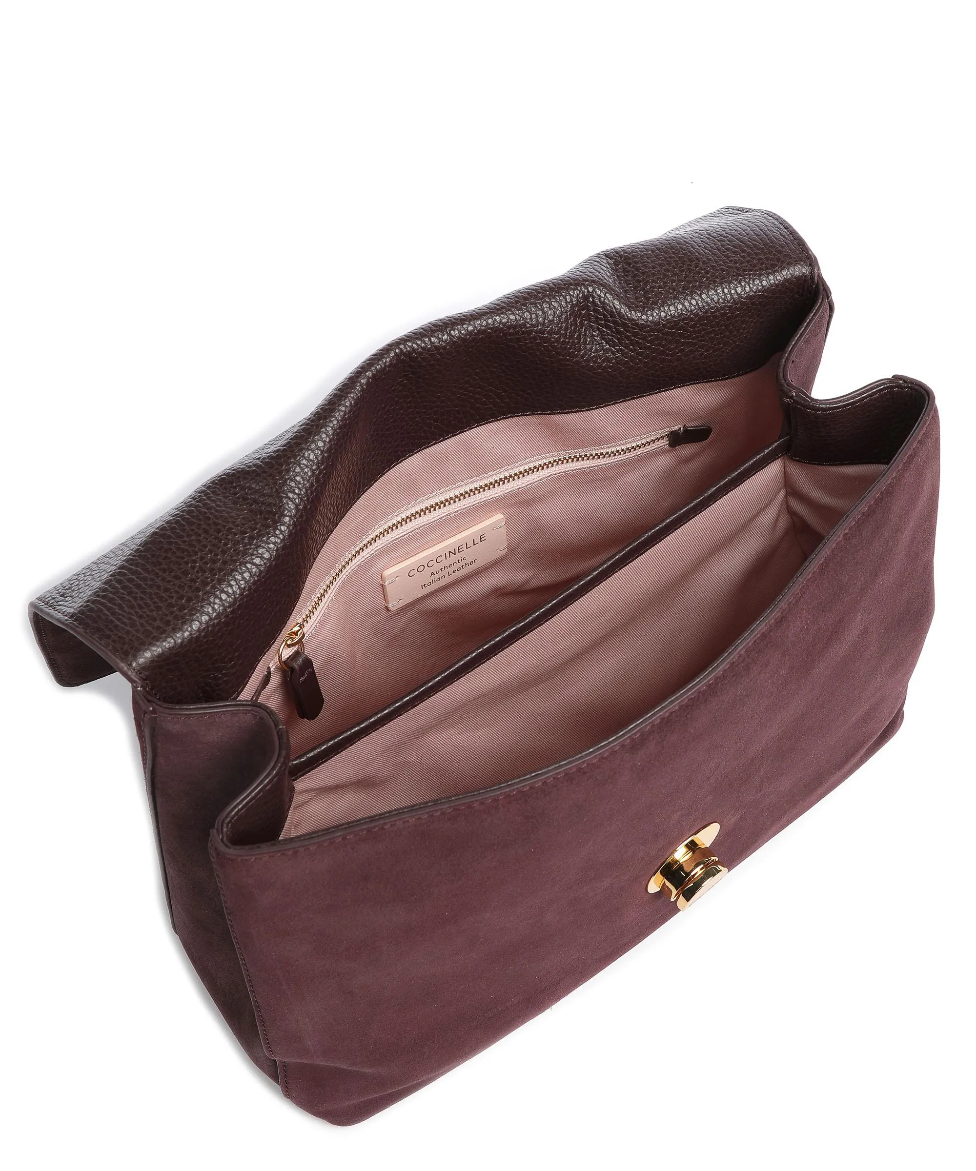  Coccinelle Liya Suede Borsa a mano pelle ruvida mogano  