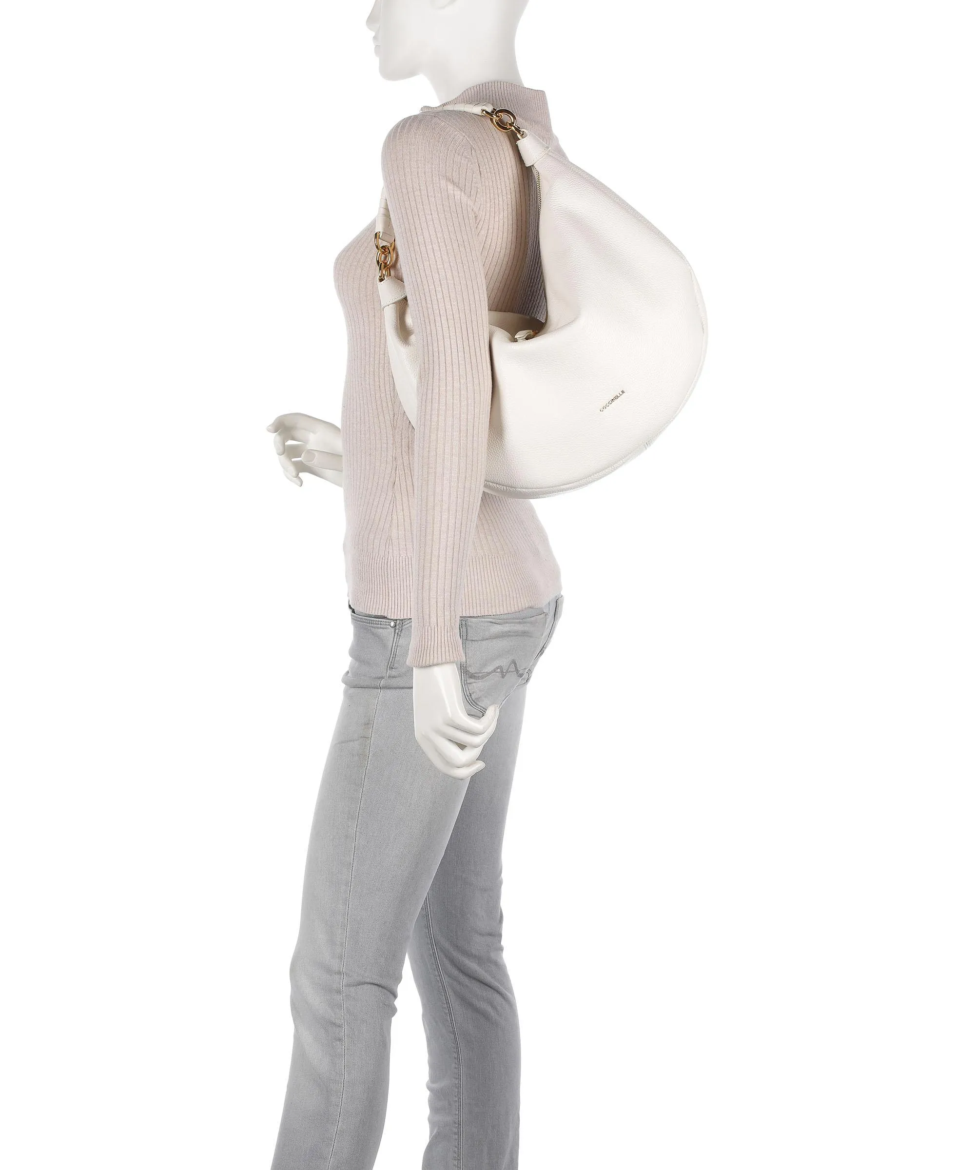  Coccinelle Maelody Borsa hobo pelle granulata bianco  