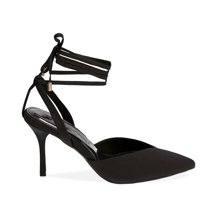 Décolleté lace-up nere in lycra, tacco 8,5 cm