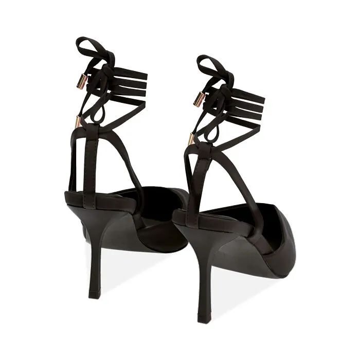 Décolleté lace-up nere in lycra, tacco 8,5 cm