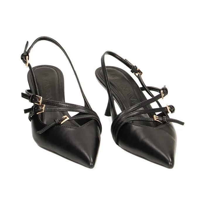 Décolleté slingback nere con fibbie, tacco 6 cm