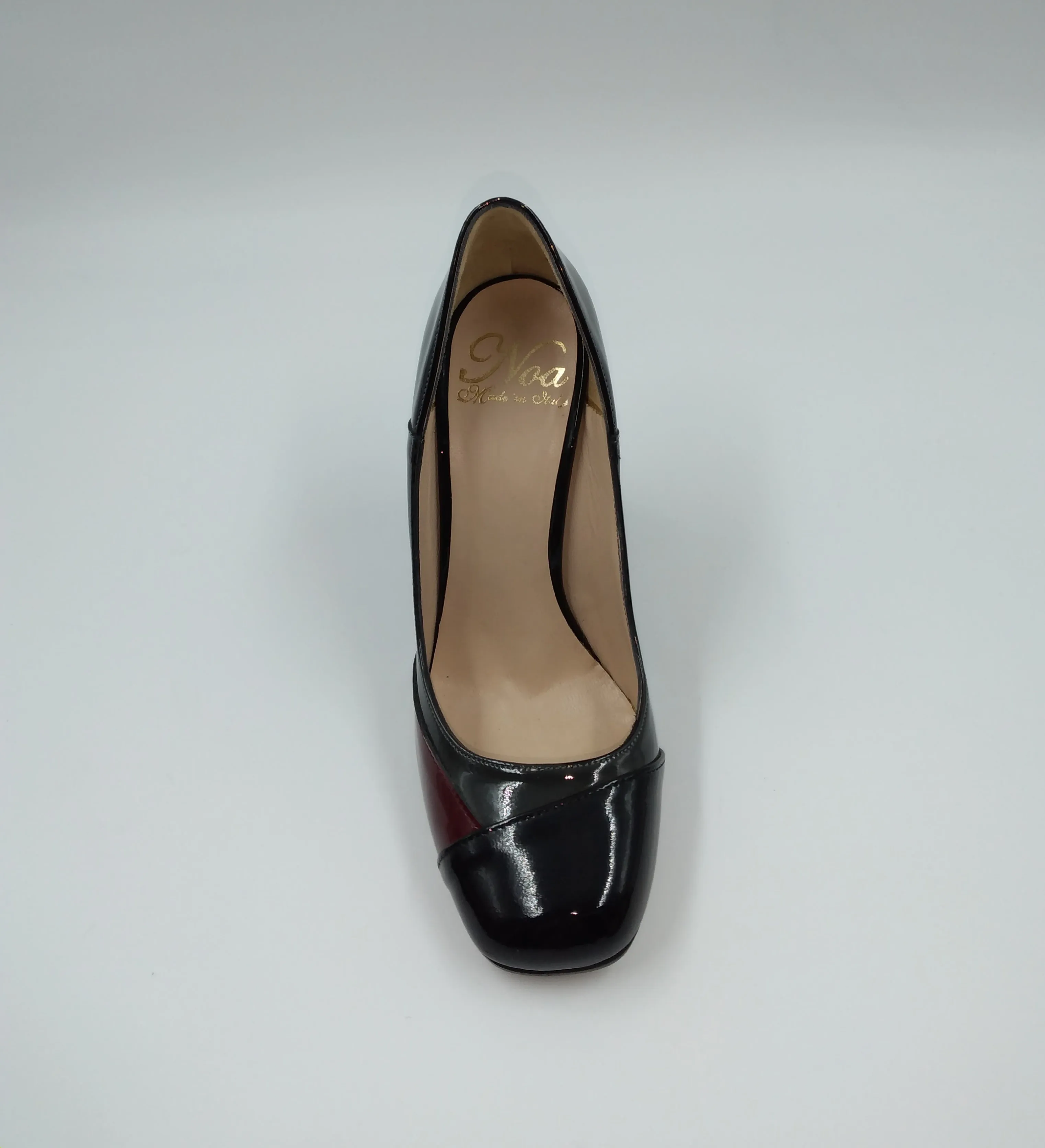 DECOLLETE PELLE VERNICE TRICOLOR STRISCIA BORDEAUX
