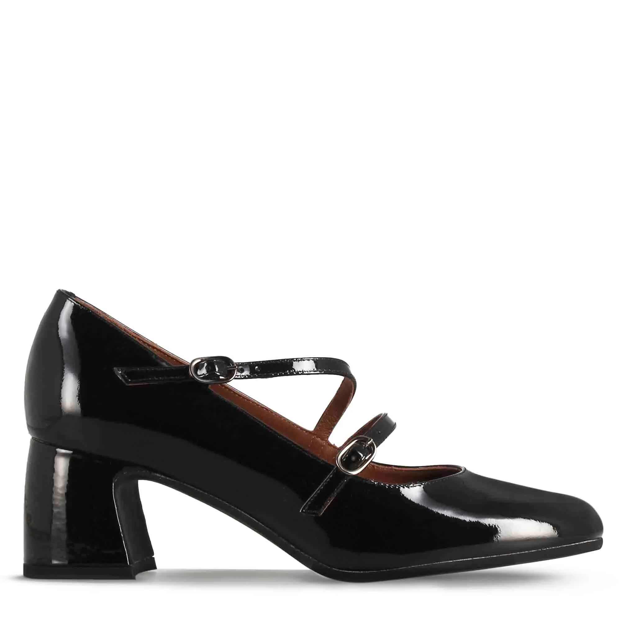 Décolleté Mary Jane in pelle verniciata colore nero con doppio cinturino