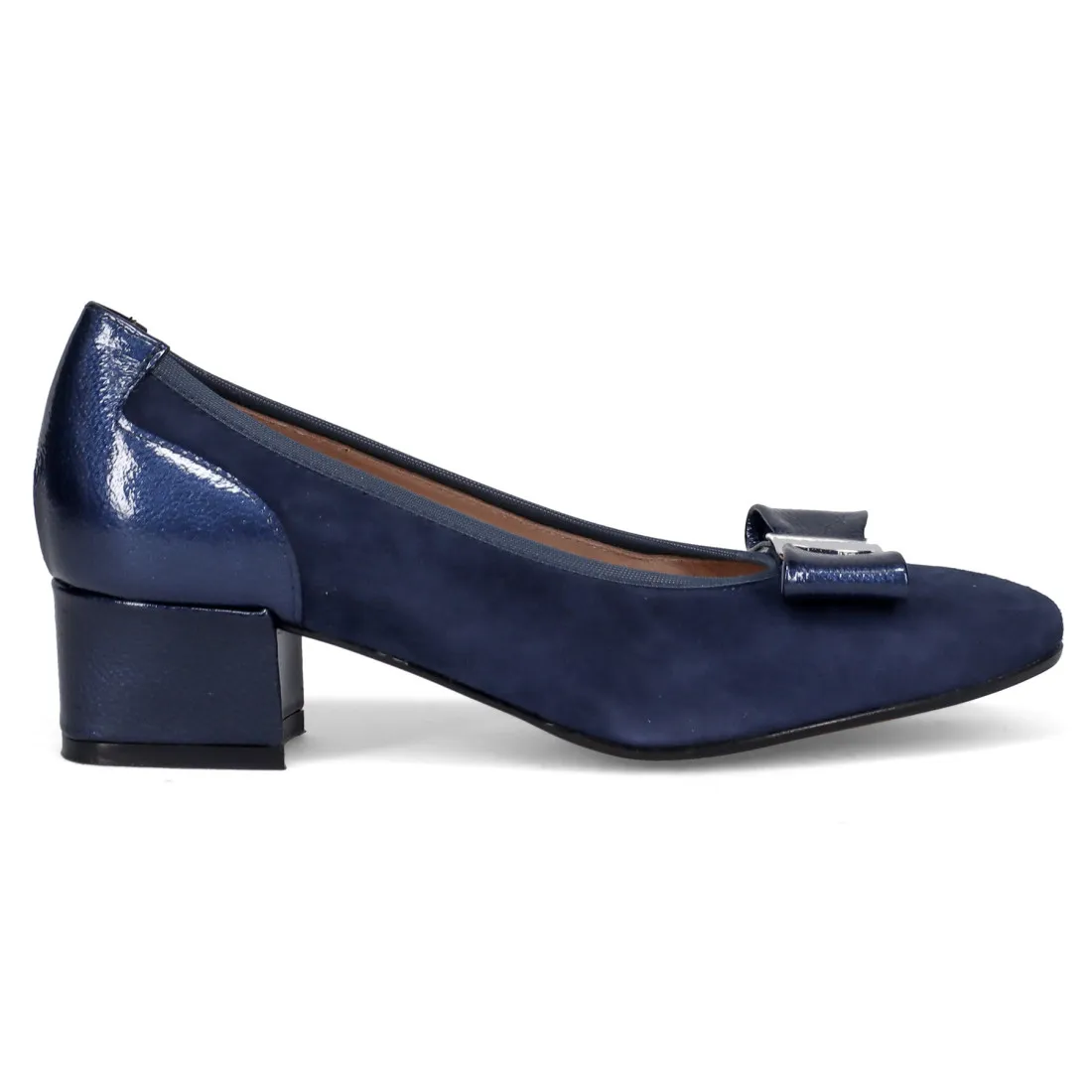 Décolleté Sangiorgio in camoscio blu con tacco basso e fiocco