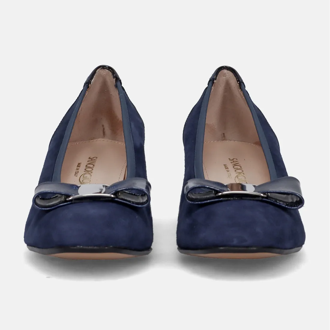 Décolleté Sangiorgio in camoscio blu con tacco basso e fiocco