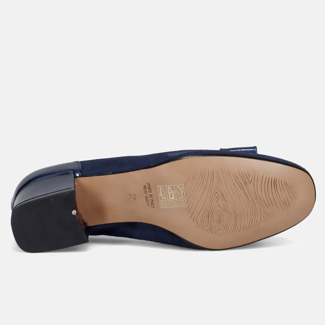 Décolleté Sangiorgio in camoscio blu con tacco basso e fiocco