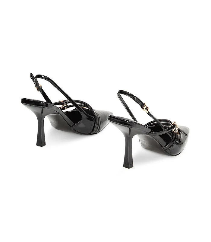 Décolleté slingback nere con fibbie in vernice