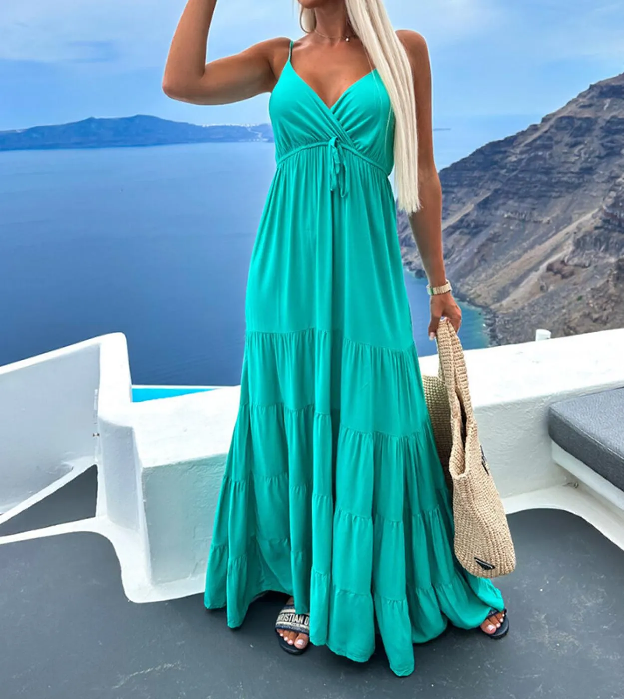 Elegante abito da festa senza maniche con scollo a V profondo Moda estiva Pieghettato Solido Abito con spalline Donna Casual Orl