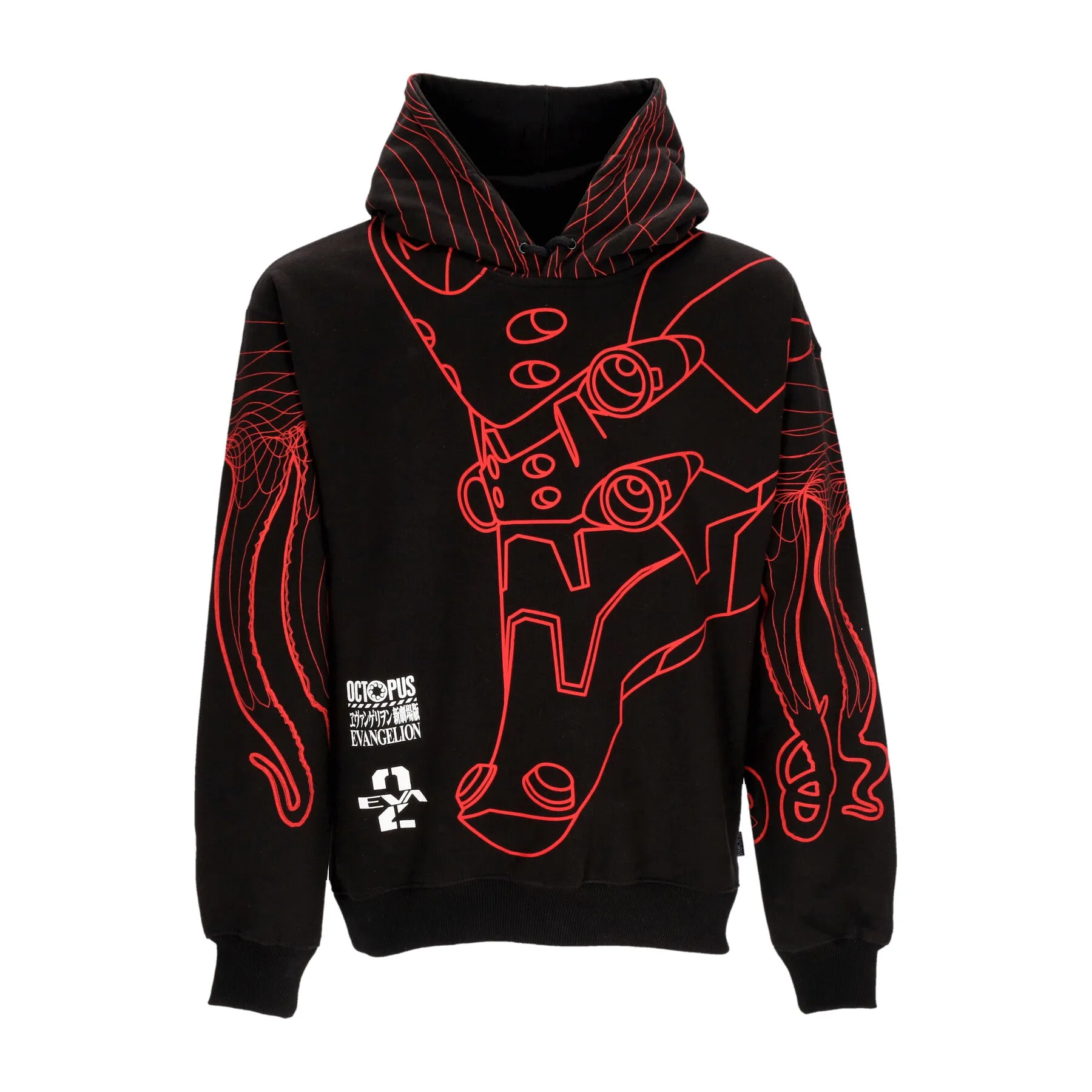 Felpa Leggera Cappuccio Uomo Evangelion 02 Flowing Octopus Hoodie Black