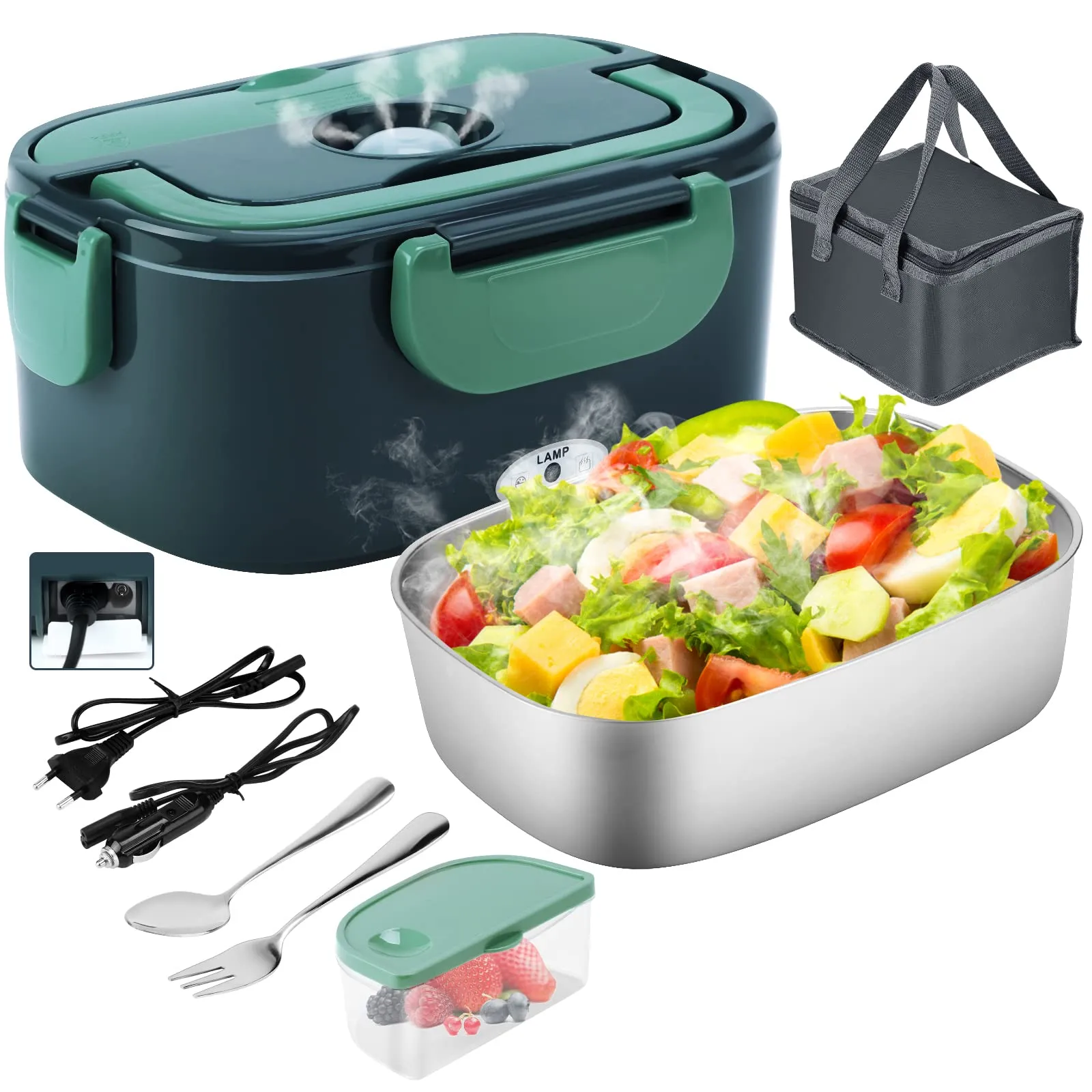 GENTRE Lunch Box elettrico 12V/24V/220V/110V per auto, camion, ufficio e casa, Scaldavivande in acciaio inossidabile da 1,5L Con