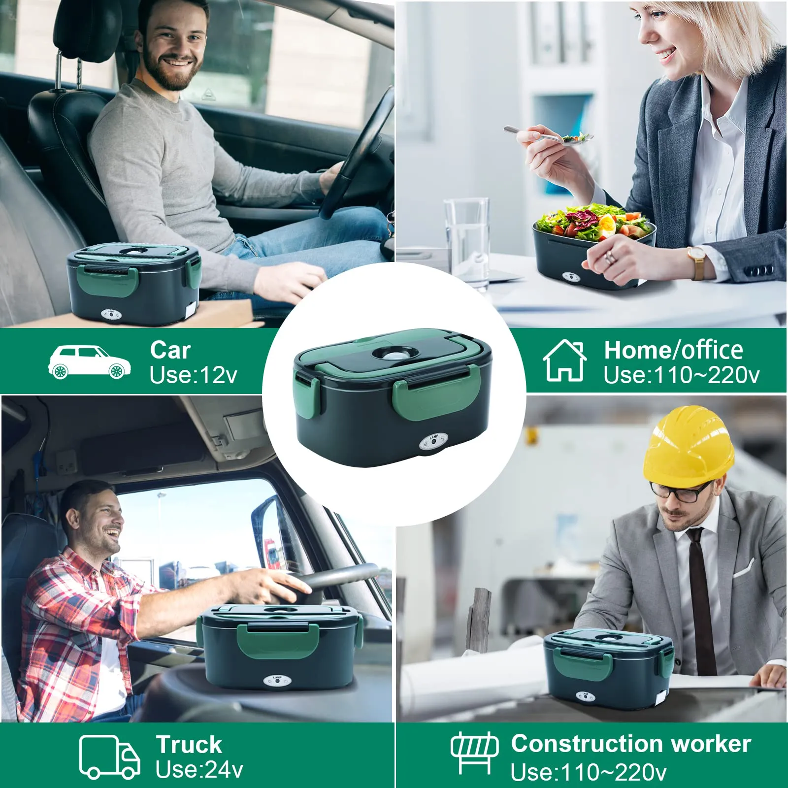 GENTRE Lunch Box elettrico 12V/24V/220V/110V per auto, camion, ufficio e casa, Scaldavivande in acciaio inossidabile da 1,5L Con
