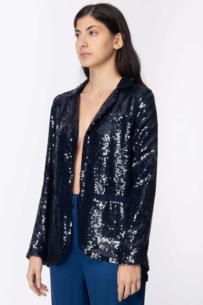 Giacca blazer in full paillettes MID BLU