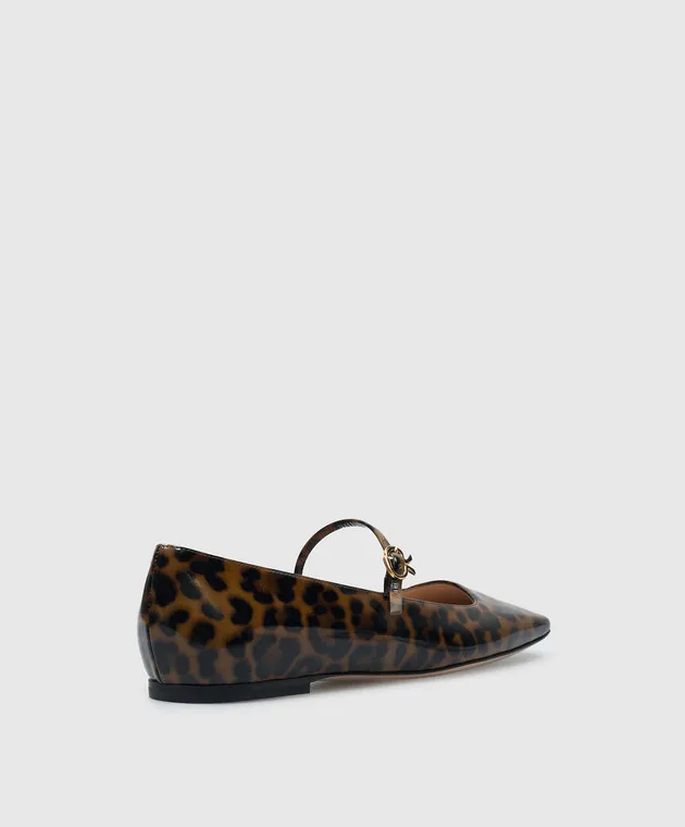 Gianvito Rossi Ballerine Christina in pelle marrone lucida con stampa animalistica G2224605CUONUI