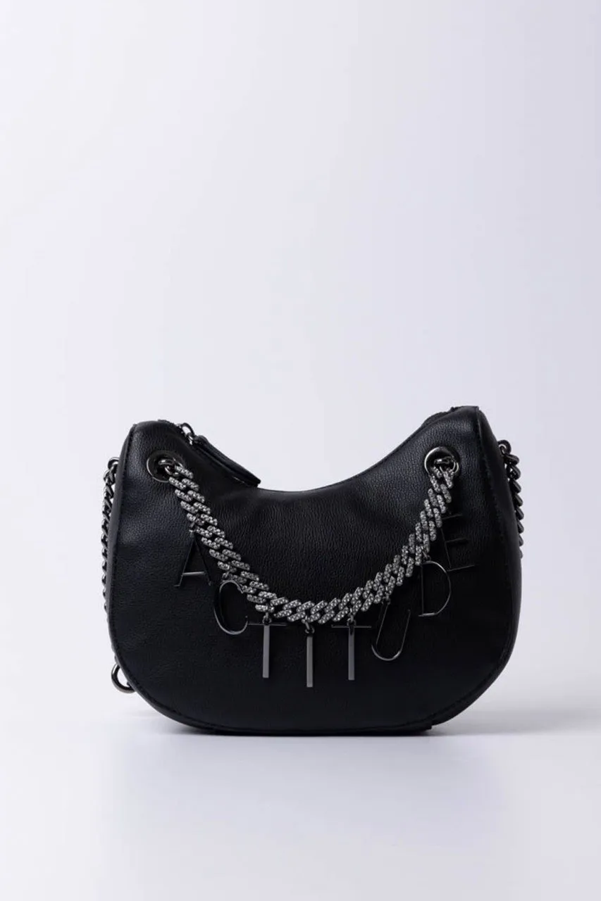Hobo bag con pendenti logati Nero