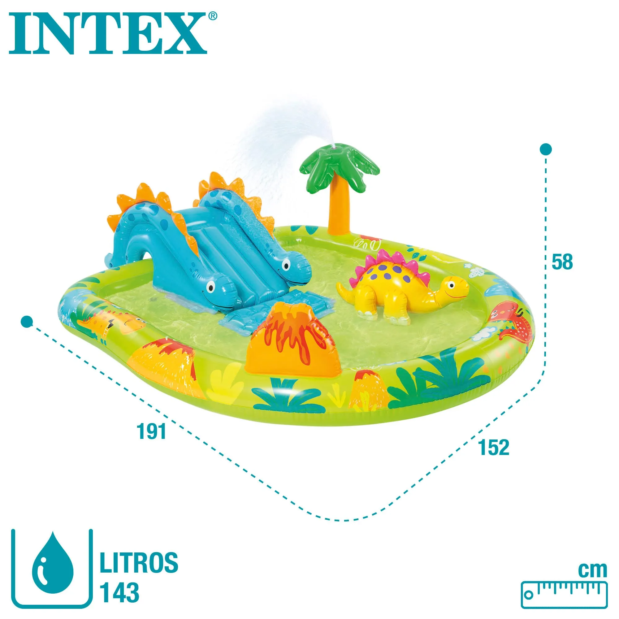 Intex 57166NP - Piscina Gonfiabile Play Center Dinosauri, Vinile, Multicolore, 191x152x58 cm