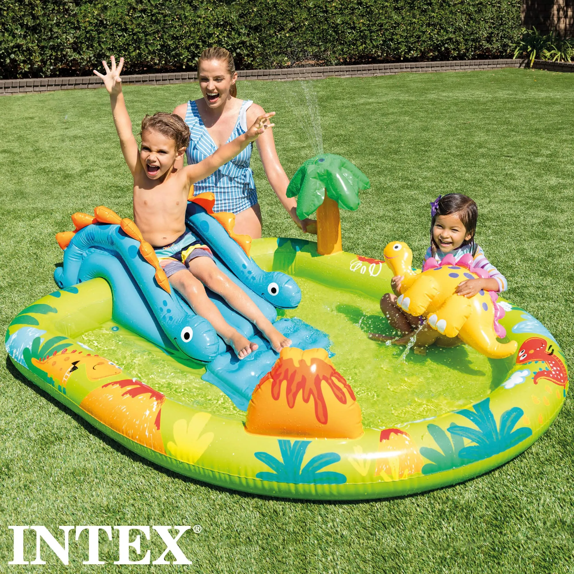 Intex 57166NP - Piscina Gonfiabile Play Center Dinosauri, Vinile, Multicolore, 191x152x58 cm