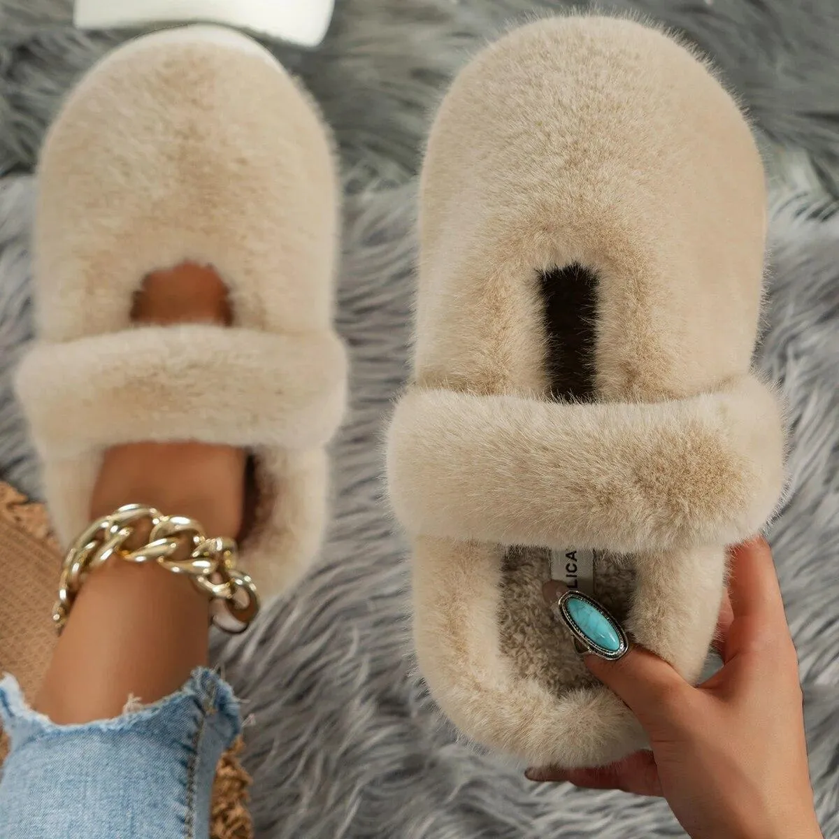 Inverno Nuovo Baotou Suola Spessa Pelliccia Lunga Peluche Lana Cotone Trascinare Casa Calde Pantofole di Cotone Casual Pantofole