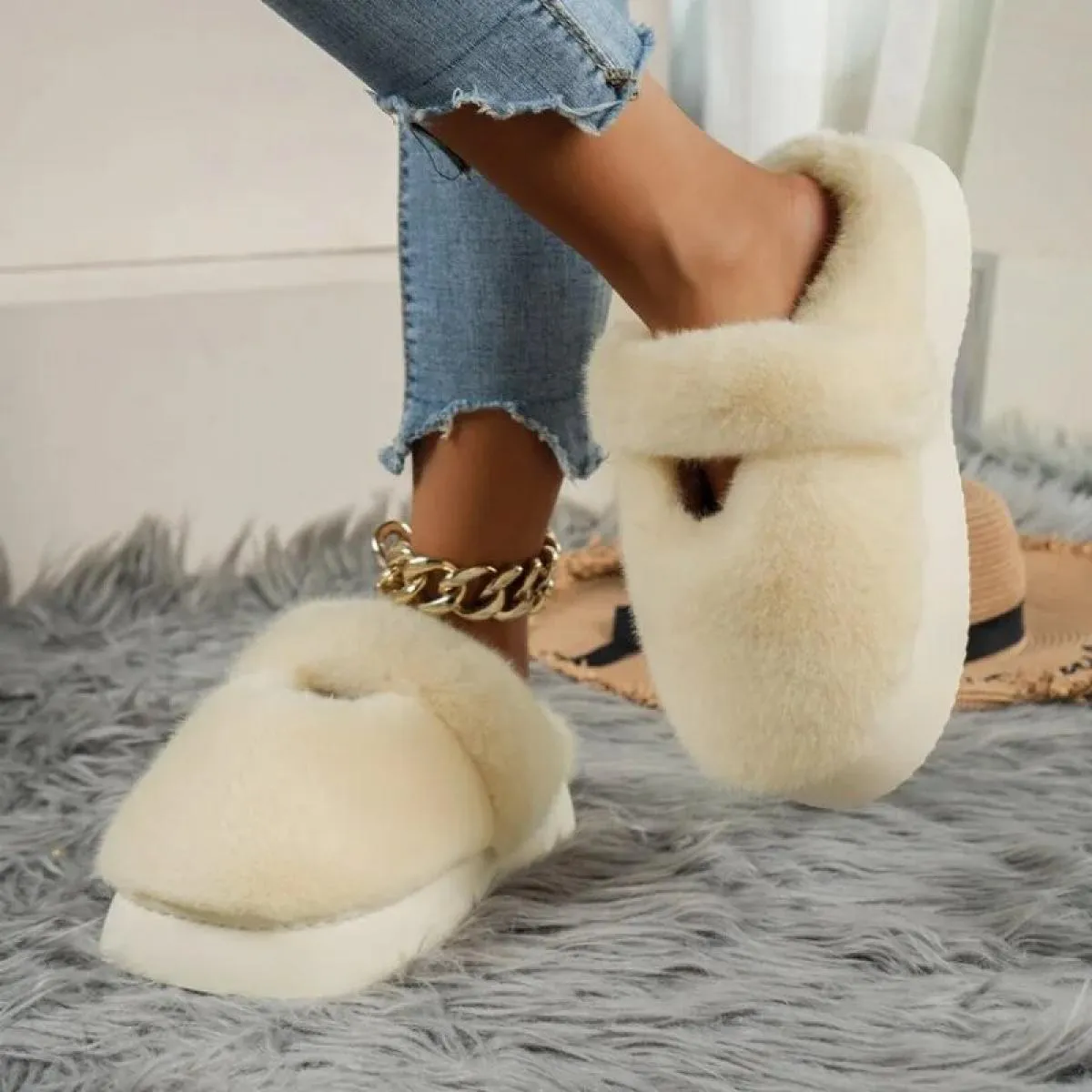 Inverno Nuovo Baotou Suola Spessa Pelliccia Lunga Peluche Lana Cotone Trascinare Casa Calde Pantofole di Cotone Casual Pantofole