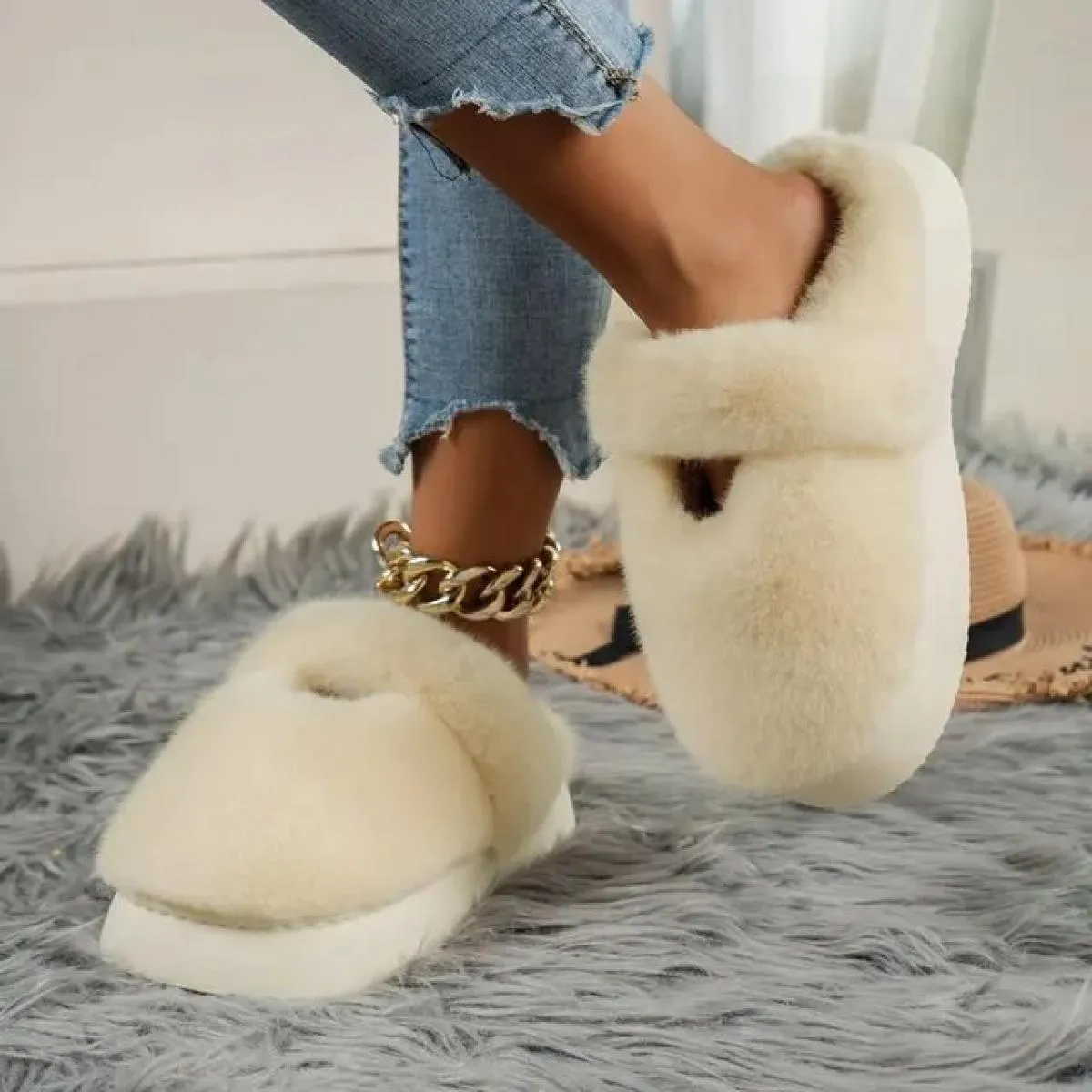 Inverno Nuovo Baotou Suola Spessa Pelliccia Lunga Peluche Lana Cotone Trascinare Casa Calde Pantofole di Cotone Casual Pantofole