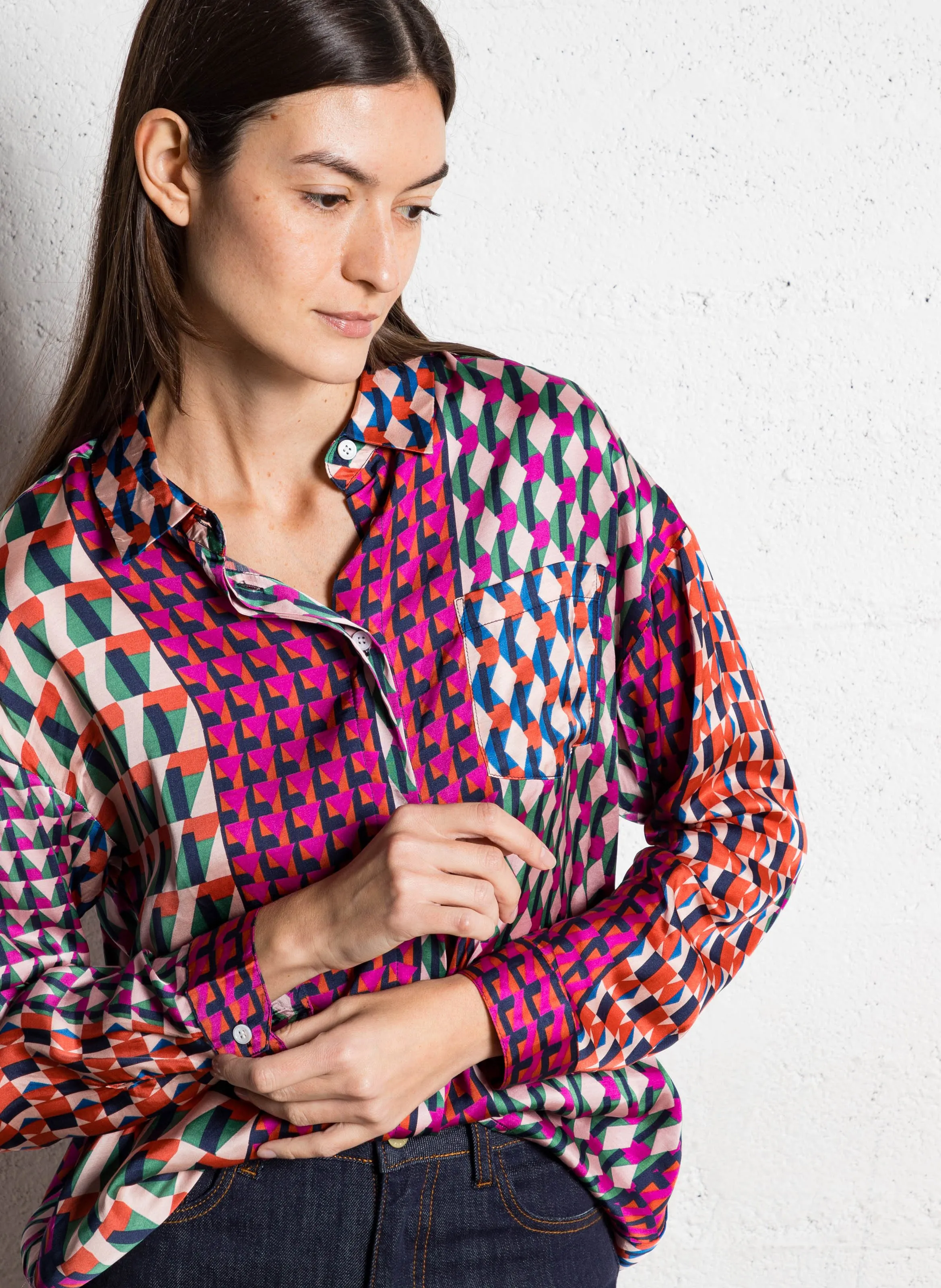  LA PETITE ETOILE   CHANICE - Camicia satinata ampia con motivo | Multicolore