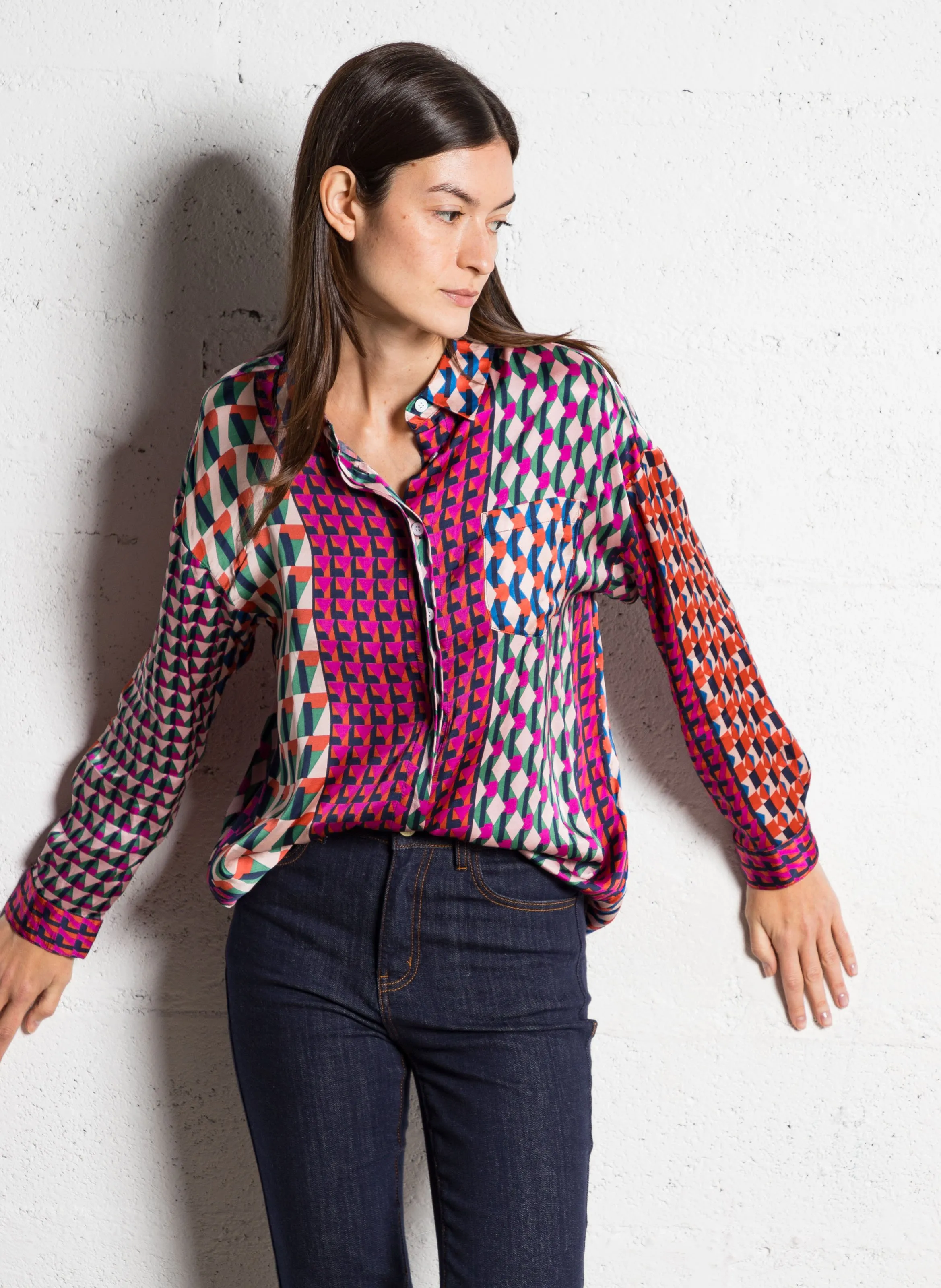  LA PETITE ETOILE   CHANICE - Camicia satinata ampia con motivo | Multicolore