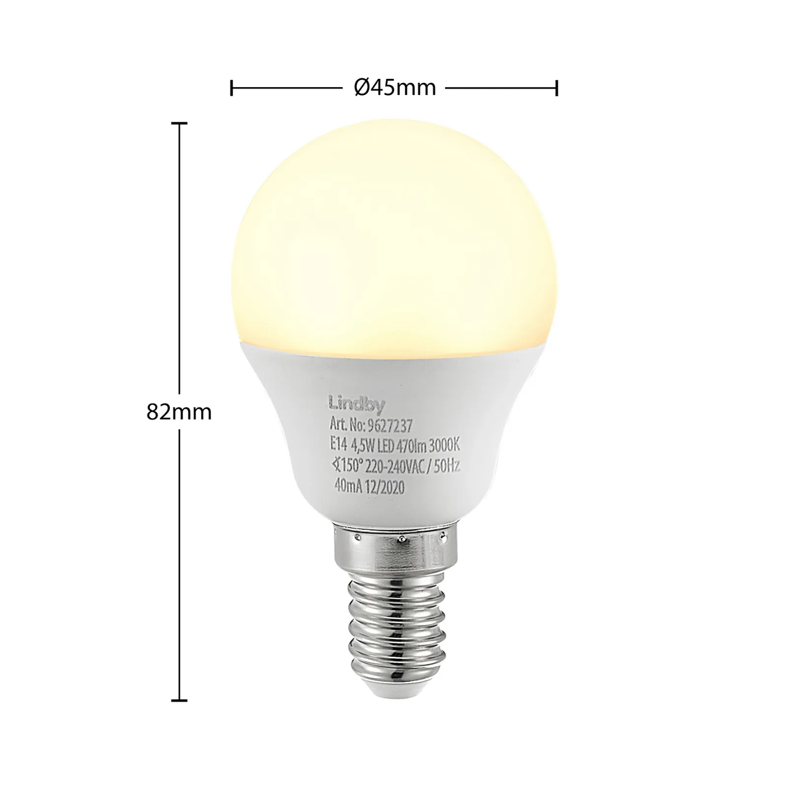 Lampadina LED E14 G45 4,5W 3.000K opal set di 2