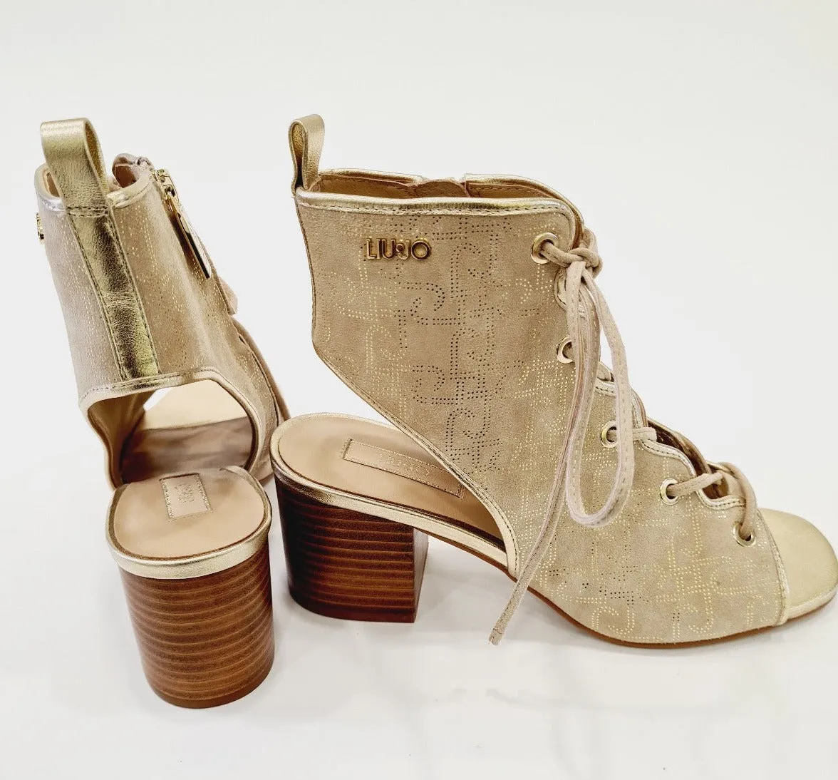 Liu-Jo sandalo tacco alto 6,5 cm. camoscio beige-oro art.624