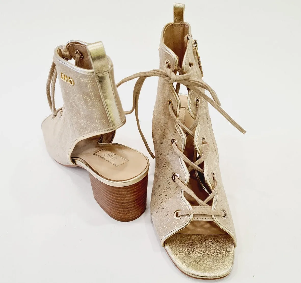 Liu-Jo sandalo tacco alto 6,5 cm. camoscio beige-oro art.624
