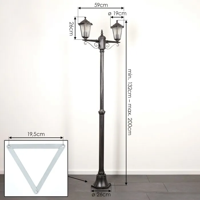 Loria Illuminazione esterna, Lampione multibraccia, Illuminazione viale Nero, Argento, 2-Luci