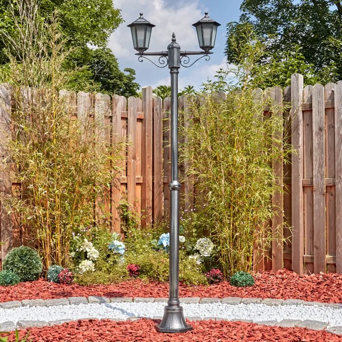 Loria Illuminazione esterna, Lampione multibraccia, Illuminazione viale Nero, Argento, 2-Luci