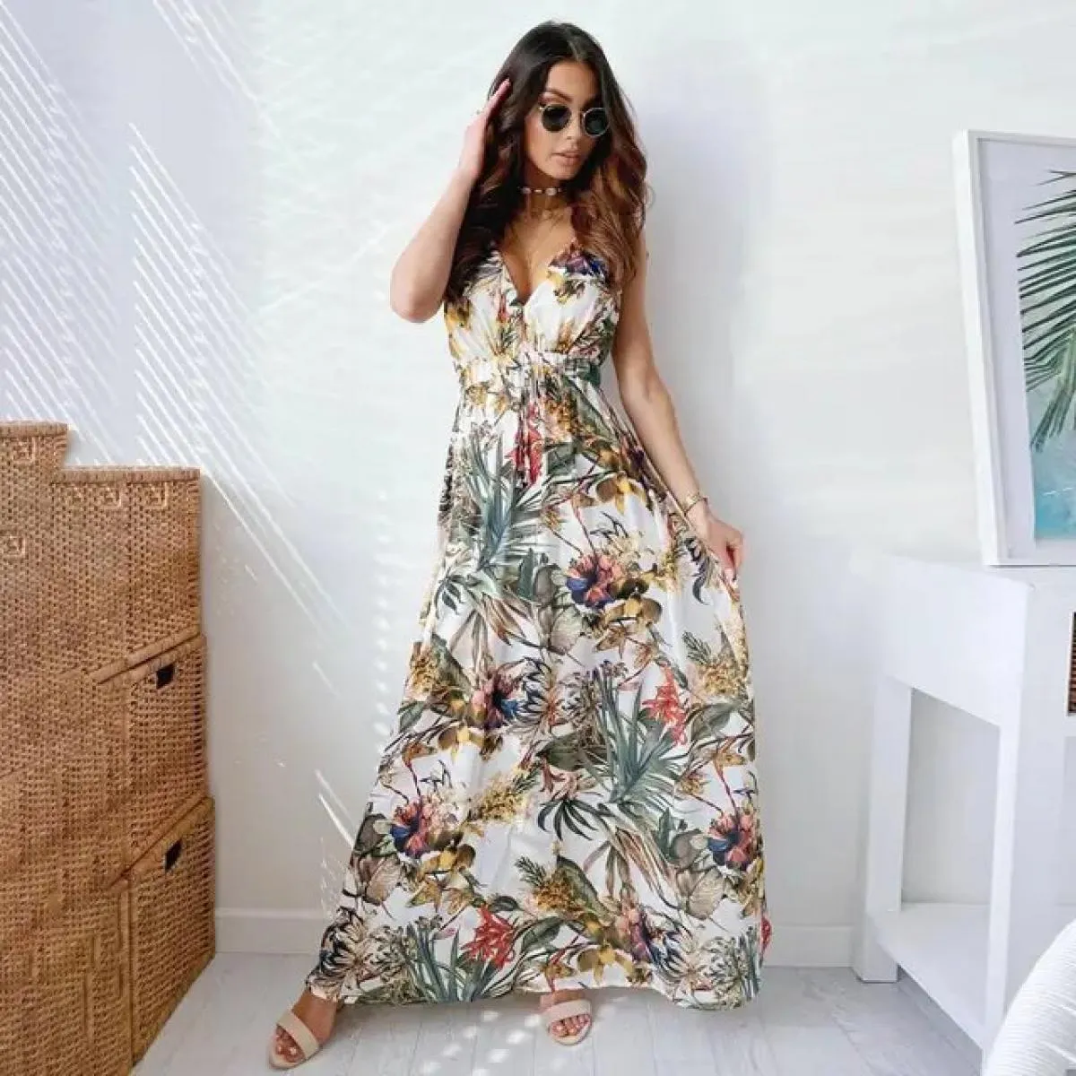 M Xl Abito estivo floreale per abbigliamento donna 2024 Abito estivo da spiaggia allentato bohemien Gonna midi Gonna maxi vacanz
