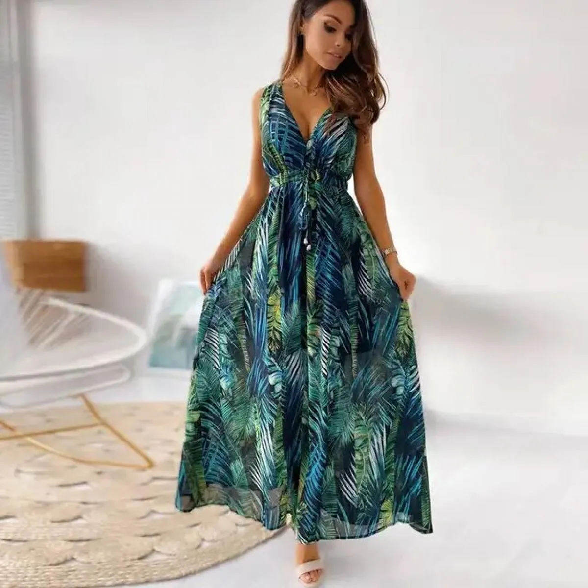 M Xl Abito estivo floreale per abbigliamento donna 2024 Abito estivo da spiaggia allentato bohemien Gonna midi Gonna maxi vacanz