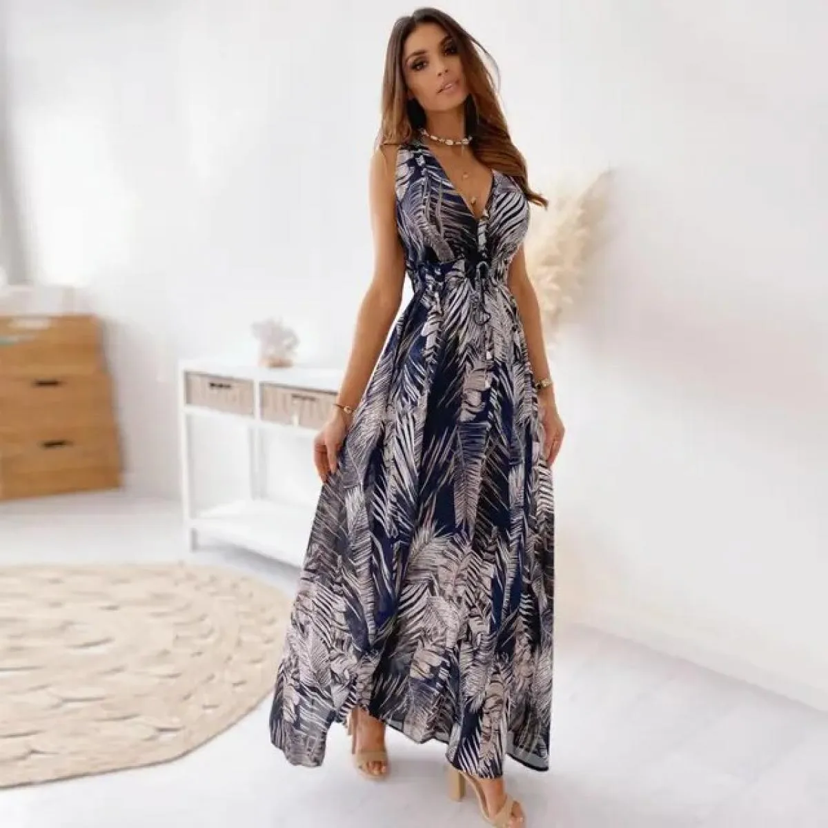 M Xl Abito estivo floreale per abbigliamento donna 2024 Abito estivo da spiaggia allentato bohemien Gonna midi Gonna maxi vacanz