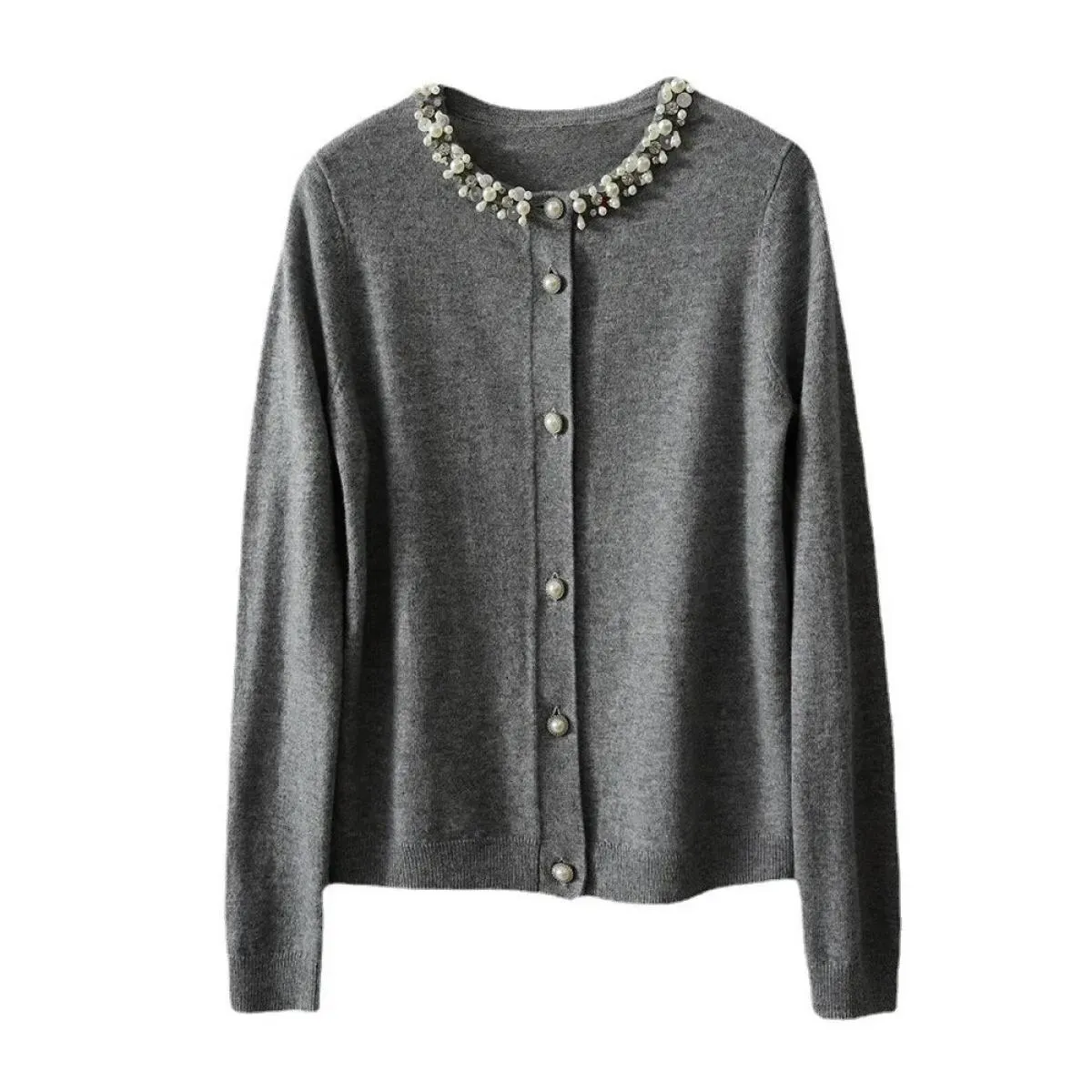 Maglioni a maniche lunghe impiombati con perline eleganti da donna Nuovo cardigan lavorato a maglia con temperamento tinta unita
