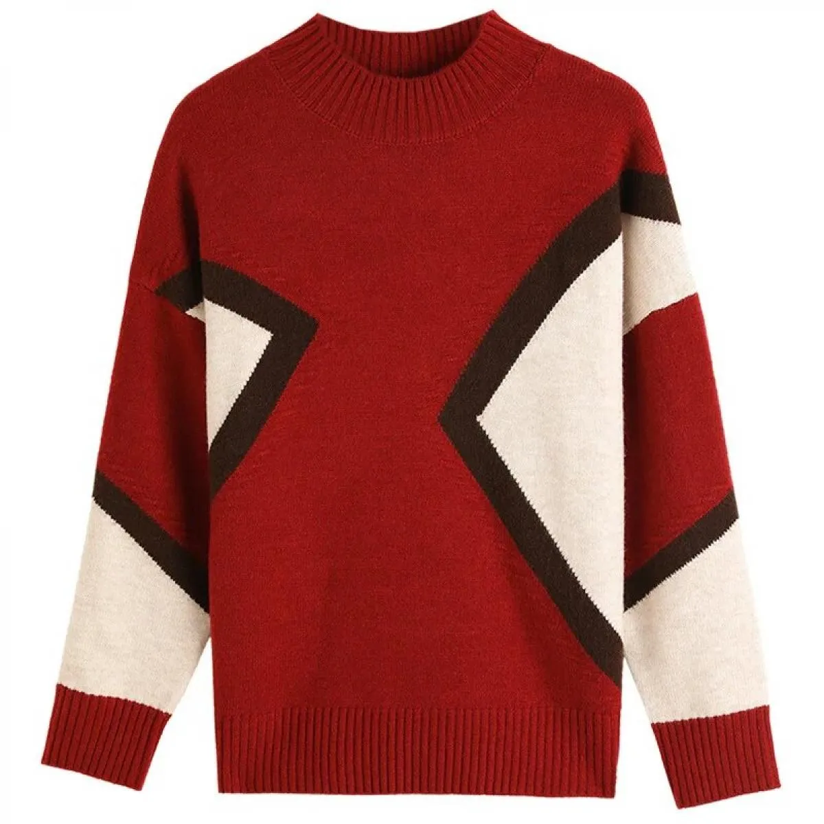 Maglioni lavorati a maglia vintage Autunno Inverno Collo a lupetto Manica lunga Pullover con pannelli Abbigliamento donna Top ca