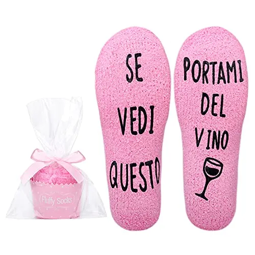 Merclix Calze Vino Donna Divertenti Invernali per Casa con Calda Imbottitura, Suola Antiscivolo Regalo, Mamma, Migliore Amica, p