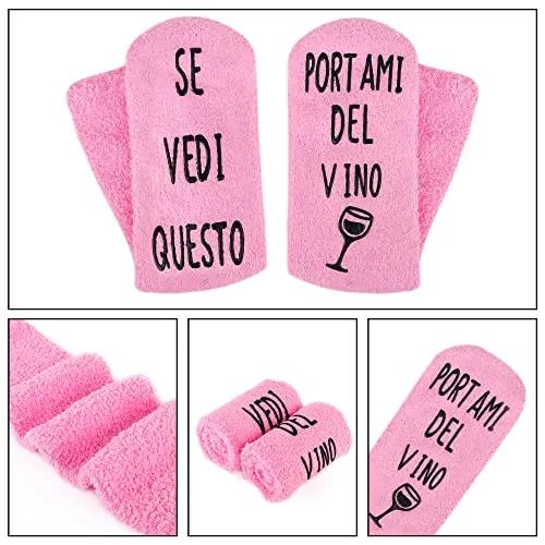 Merclix Calze Vino Donna Divertenti Invernali per Casa con Calda Imbottitura, Suola Antiscivolo Regalo, Mamma, Migliore Amica, p