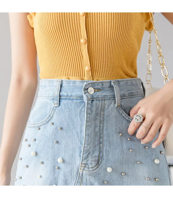 Minigonna denim perle