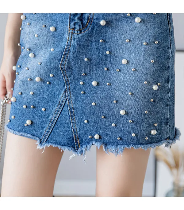 Minigonna denim perle