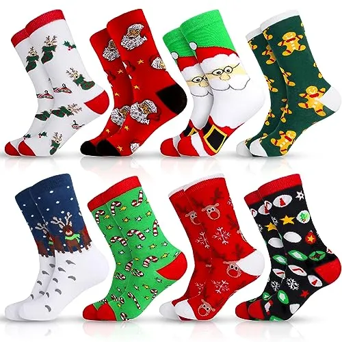 MOYKSRR 8 Paia Calzini Natale, Calze Natale Cotone, Cotone Caldi Calze, Natale Calzini Cotone Unisex, Calzini Divertenti Regali 