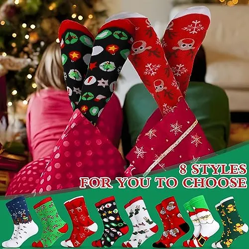 MOYKSRR 8 Paia Calzini Natale, Calze Natale Cotone, Cotone Caldi Calze, Natale Calzini Cotone Unisex, Calzini Divertenti Regali 