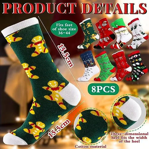 MOYKSRR 8 Paia Calzini Natale, Calze Natale Cotone, Cotone Caldi Calze, Natale Calzini Cotone Unisex, Calzini Divertenti Regali 