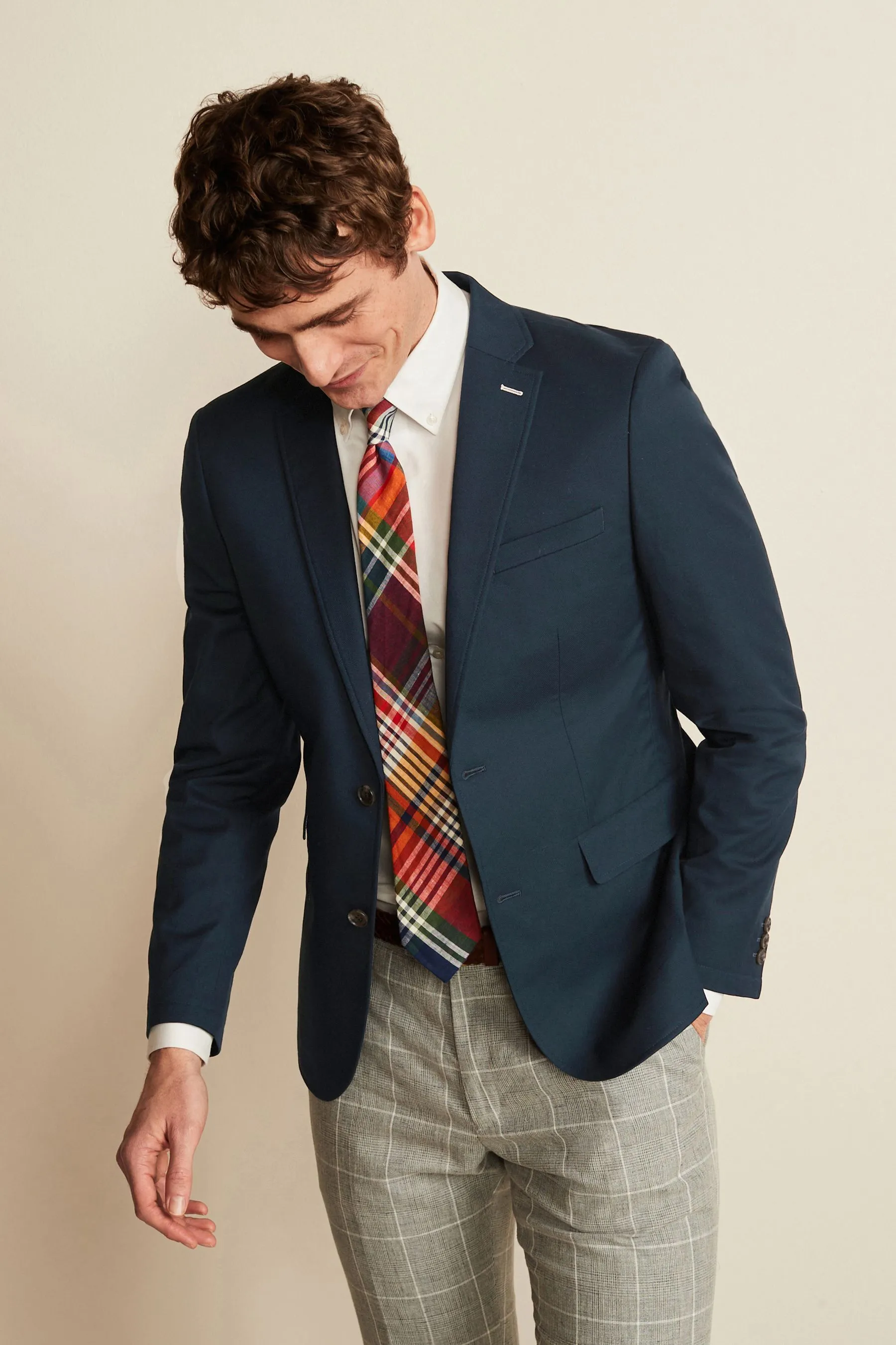 Navy  - Blazer in cotone elasticizzato
