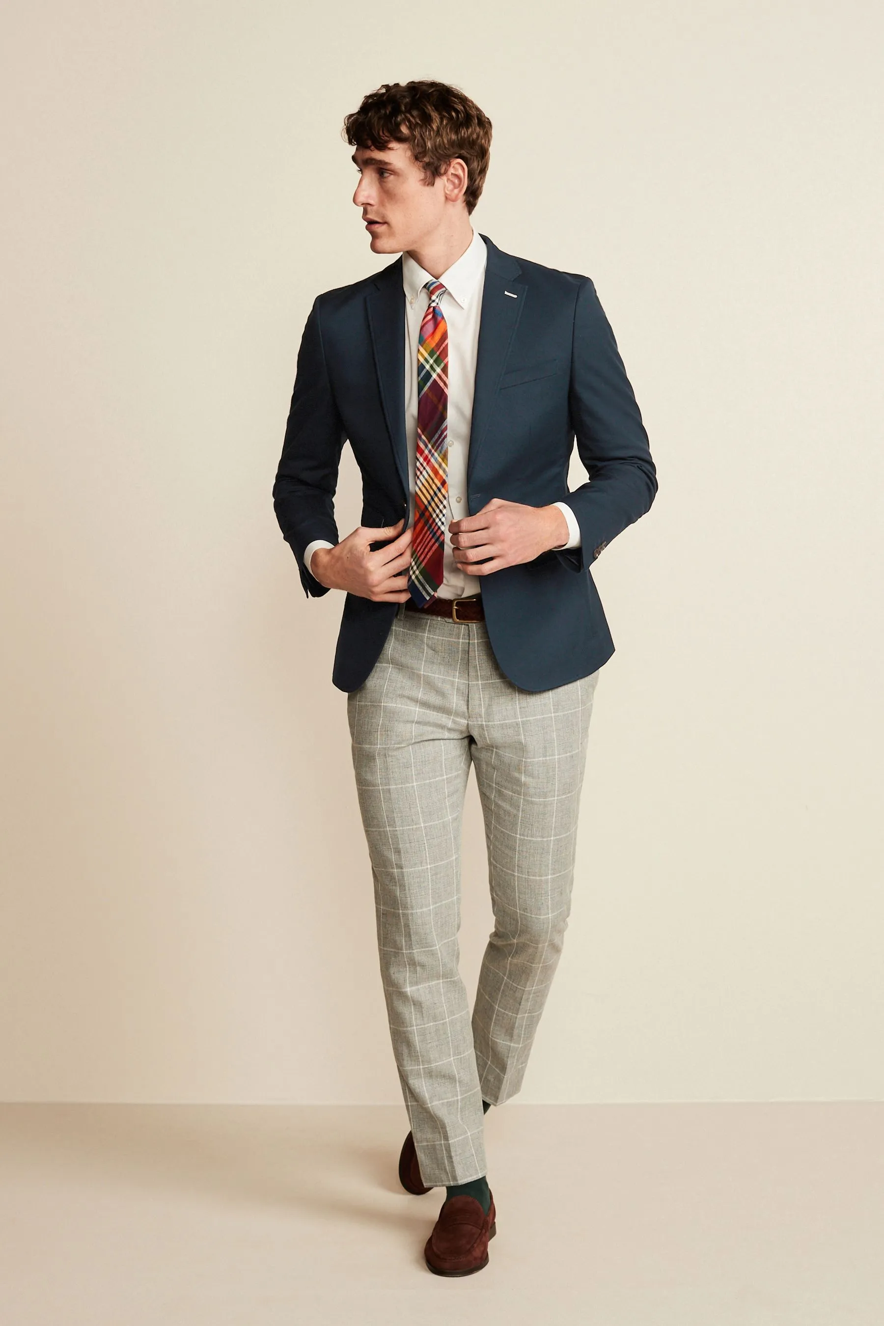 Navy  - Blazer in cotone elasticizzato