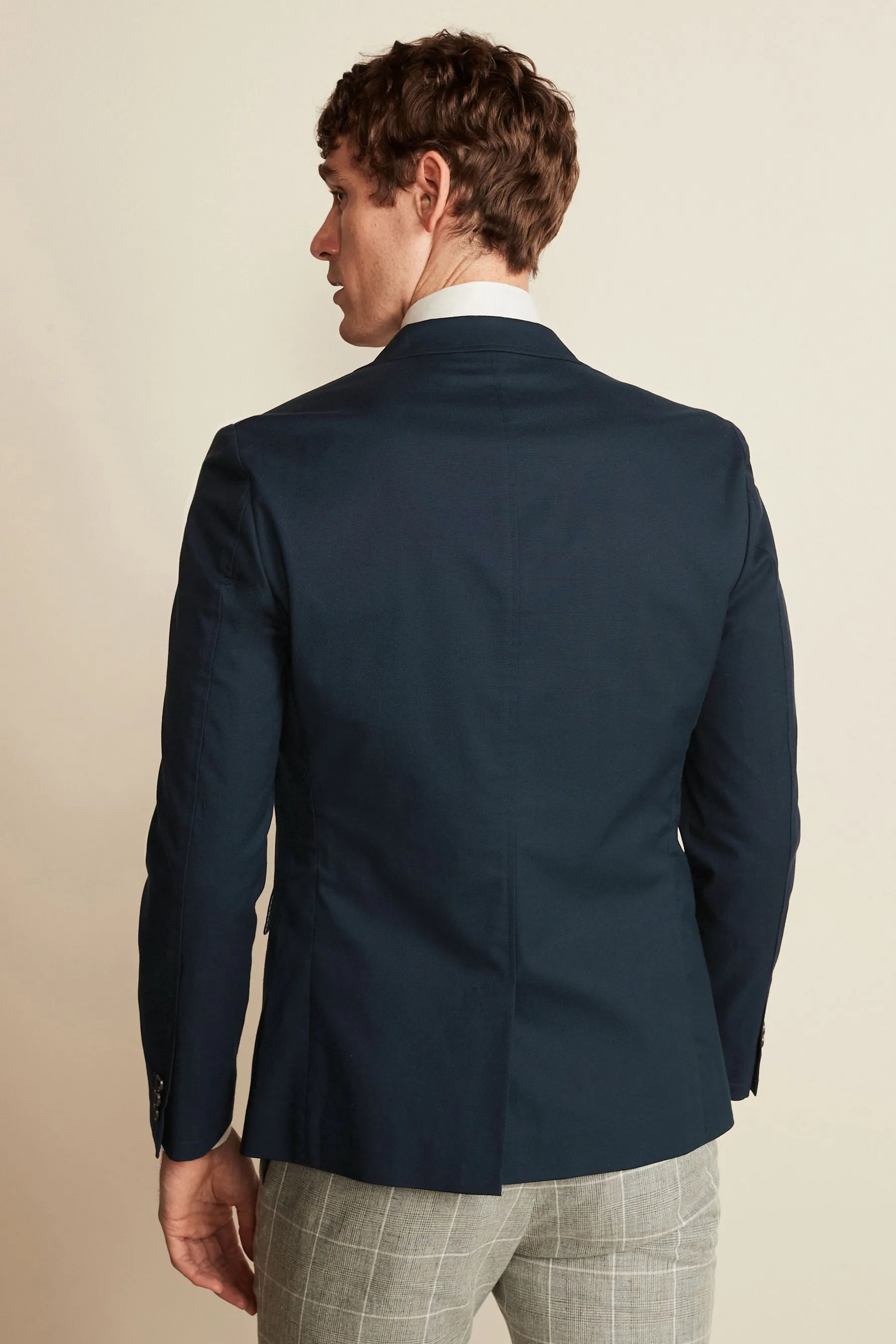 Navy  - Blazer in cotone elasticizzato