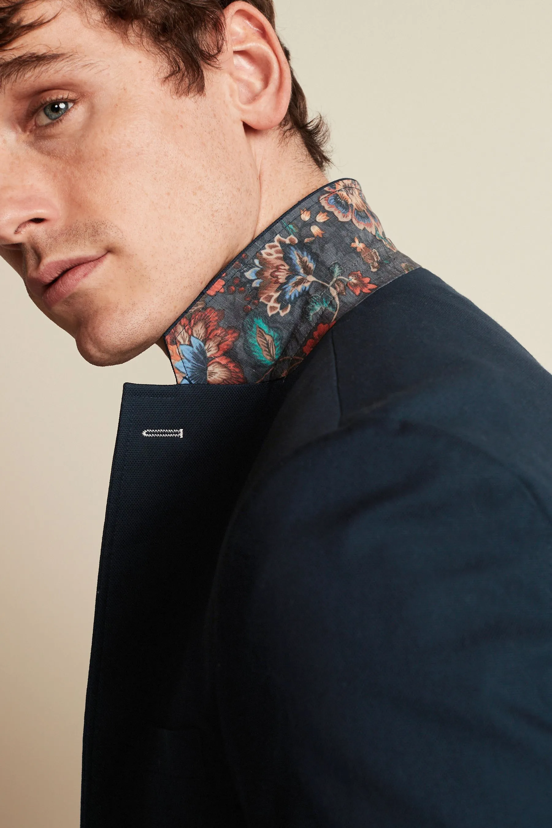 Navy  - Blazer in cotone elasticizzato