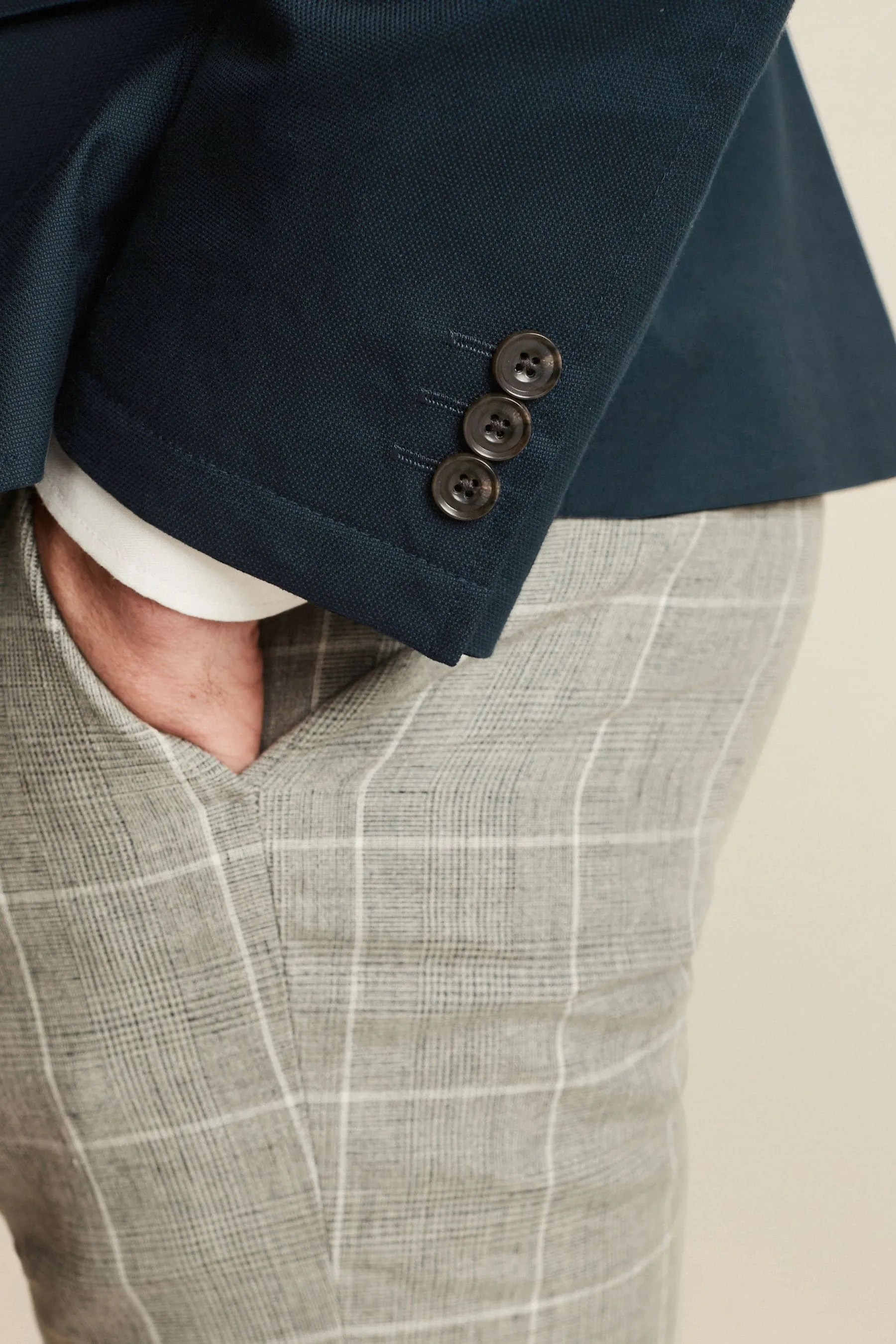 Navy  - Blazer in cotone elasticizzato